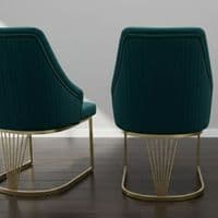 Set of 2 Lasco Green and Gold Velvet Dining Chairs with Metal Legs