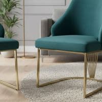Set of 2 Lasco Green and Gold Velvet Dining Chairs with Metal Legs
