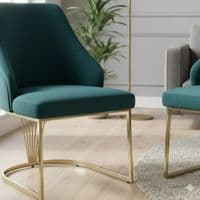 Set of 2 Lasco Green and Gold Velvet Dining Chairs with Metal Legs