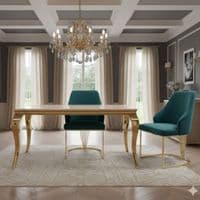 Set of 2 Lasco Green and Gold Velvet Dining Chairs with Metal Legs