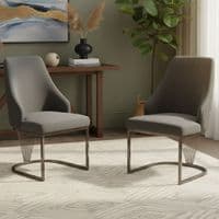 Set of 2 Lasco Grey and Silver Velvet Dining Chairs with Metal Legs