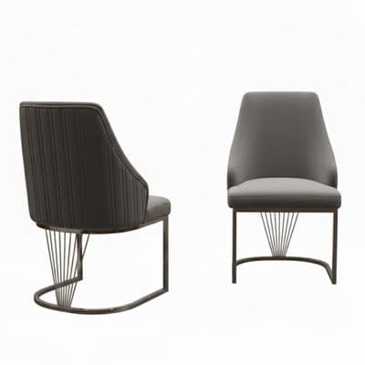 Set of 2 Lasco Grey and Silver Velvet Dining Chairs with Metal Legs