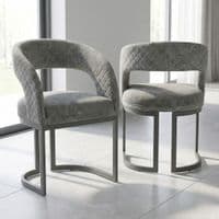 Set of 2 Lina Grey Dining Chairs - Modern Quilted Wrap-Around Seats