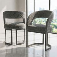 Set of 2 Lina Grey Dining Chairs - Modern Quilted Wrap-Around Seats
