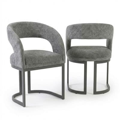 Set of 2 Lina Grey Dining Chairs - Modern Quilted Wrap-Around Seats