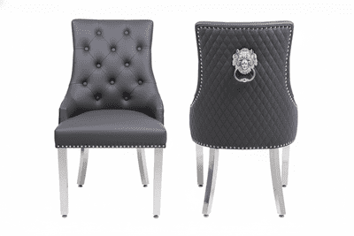 Set Of 2 Majestic Hudson Grey Leather Dining Chairs