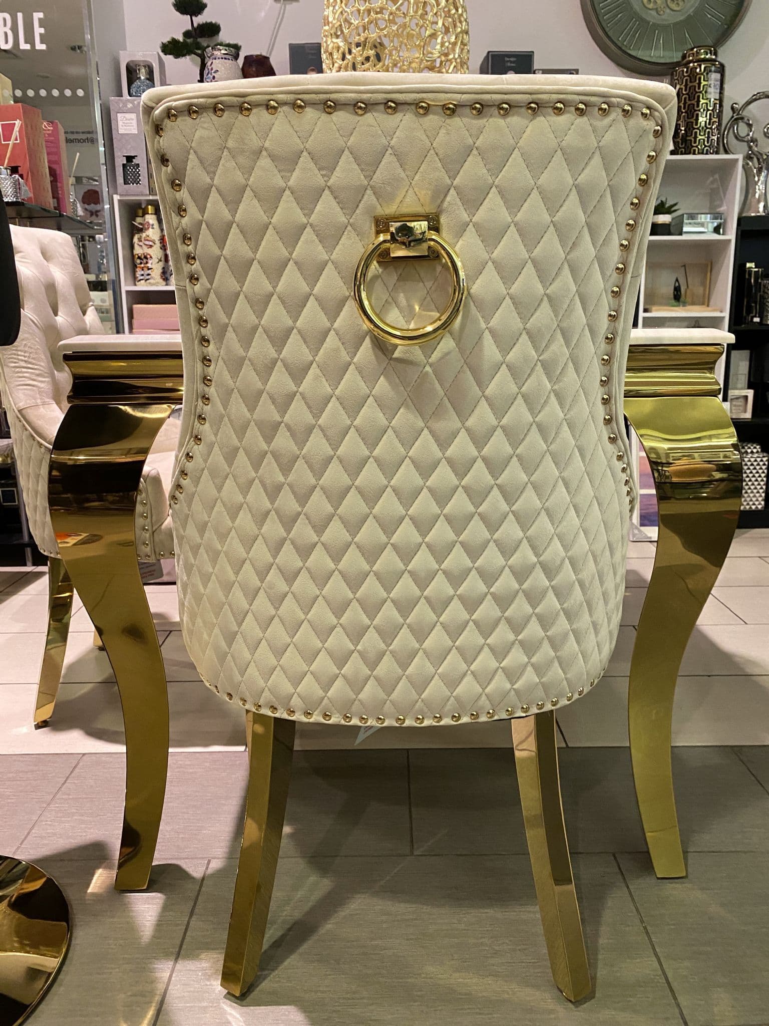 Set Of 2 Mink Majestic Dining Chairs With Gold Legs