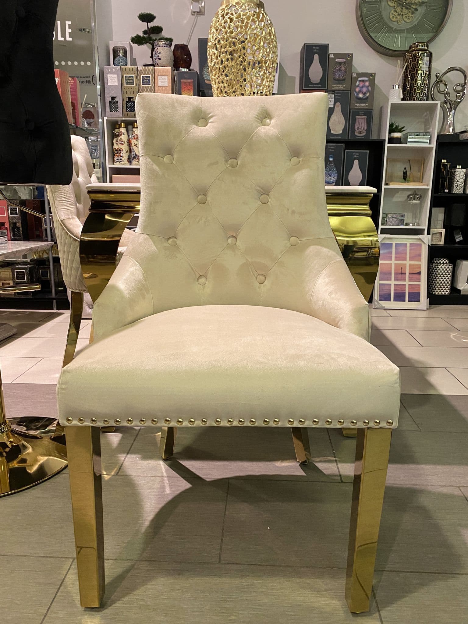 Set Of 2 Mink Majestic Dining Chairs With Gold Legs