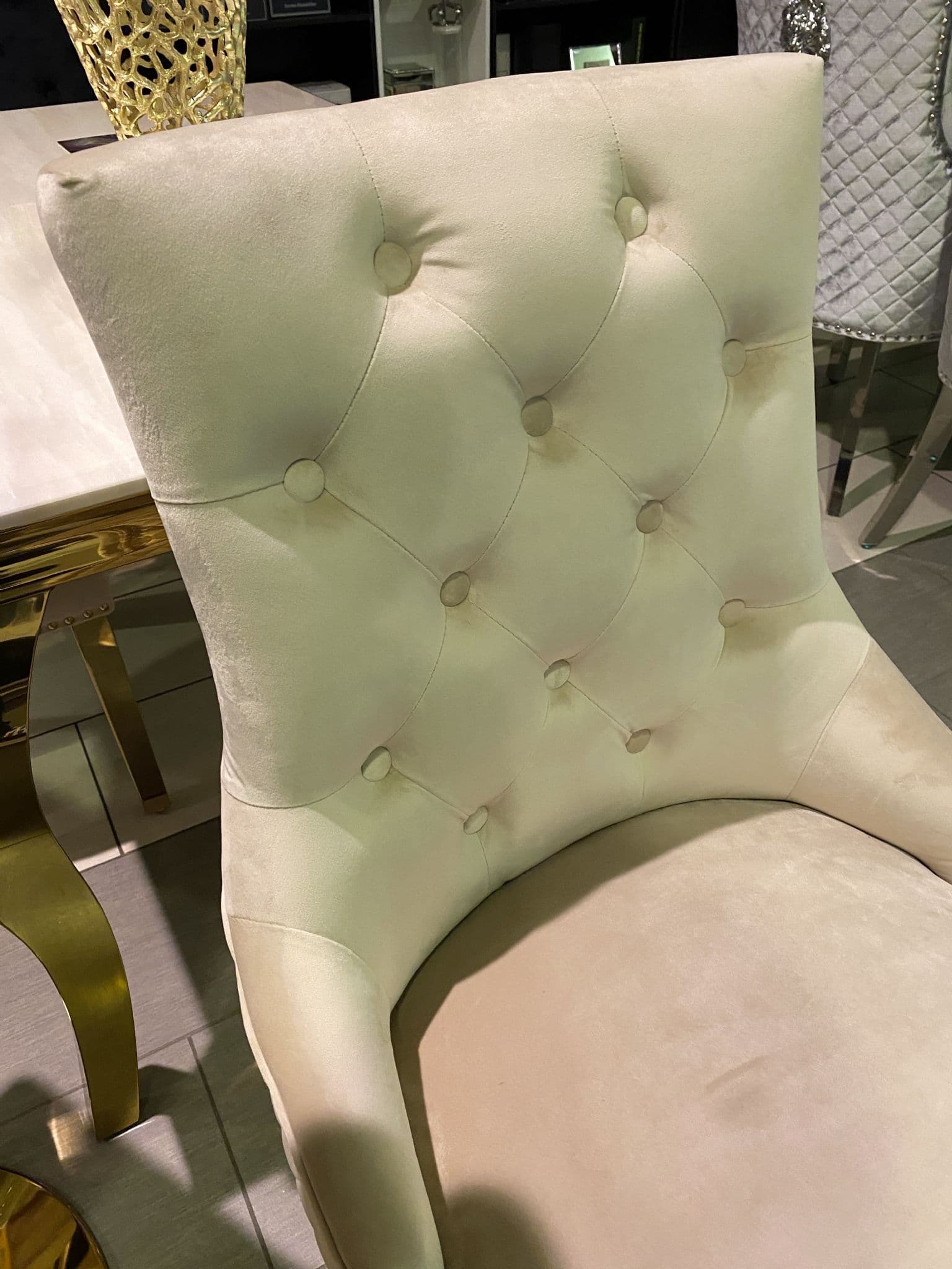 Set Of 2 Mink Majestic Dining Chairs With Gold Legs