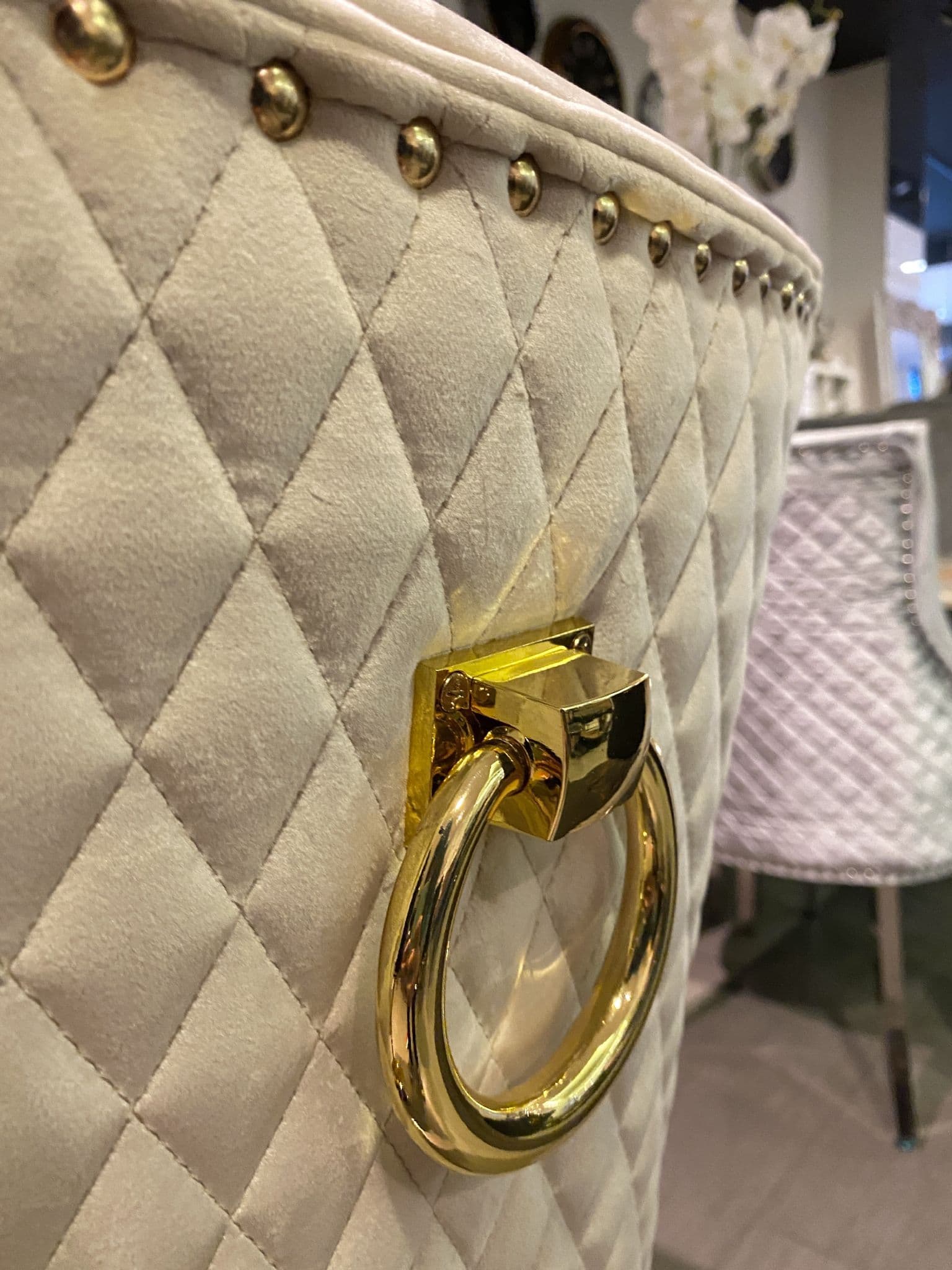 Set Of 2 Mink Majestic Dining Chairs With Gold Legs