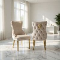 Set Of 2 Mink Victoria Dining Chairs With Gold Legs