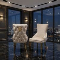 Set Of 2 Mink Victoria Dining Chairs With Gold Legs