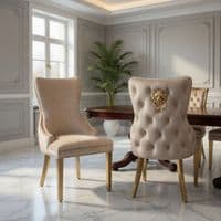 Set Of 2 Mink Victoria Dining Chairs With Gold Legs