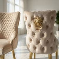 Set Of 2 Mink Victoria Dining Chairs With Gold Legs