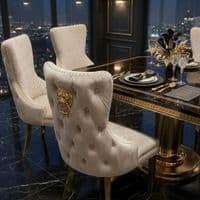 Set Of 2 Mink Victoria Dining Chairs With Gold Legs
