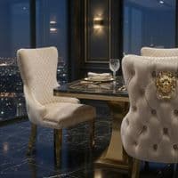 Set Of 2 Mink Victoria Dining Chairs With Gold Legs