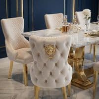 Set Of 2 Mink Victoria Dining Chairs With Gold Legs