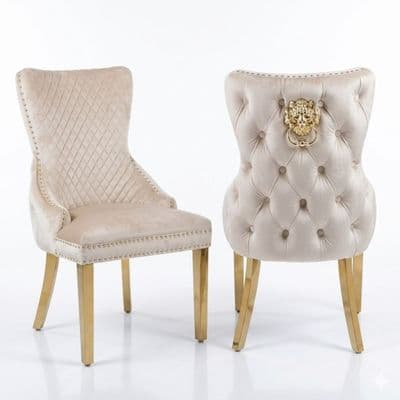 Set Of 2 Mink Victoria Dining Chairs With Gold Legs