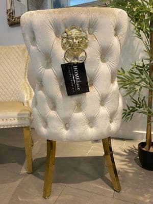 Set Of 2 Mink Victoria Dining Chairs With Gold Legs