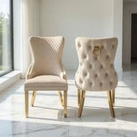 Set of 2 Mink Victoria Dining Chairs with Ring Knocker & Gold Legs