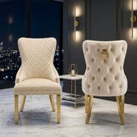 Set of 2 Mink Victoria Dining Chairs with Ring Knocker & Gold Legs