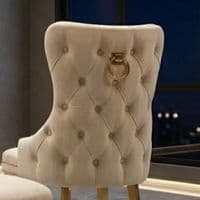 Set of 2 Mink Victoria Dining Chairs with Ring Knocker & Gold Legs