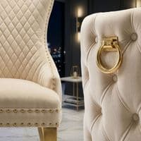 Set of 2 Mink Victoria Dining Chairs with Ring Knocker & Gold Legs