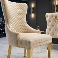 Set of 2 Mink Victoria Dining Chairs with Ring Knocker & Gold Legs