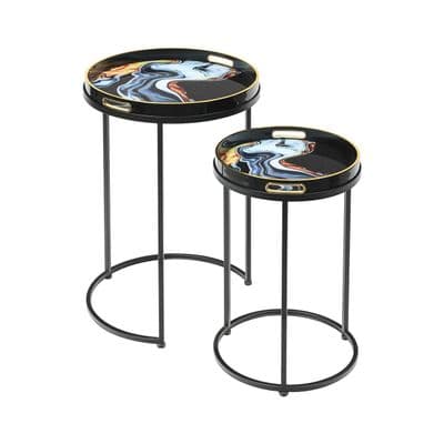 Set of 2 Olin Nesting Tables Black Blue and Yellow