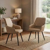 Set of 2 Palermo Beige PU Leather Dining Chairs with Black Metal Legs