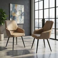 Set of 2 Palermo Beige PU Leather Dining Chairs with Black Metal Legs