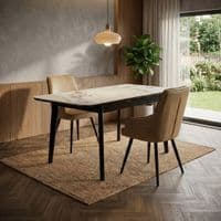 Set of 2 Palermo Beige PU Leather Dining Chairs with Black Metal Legs