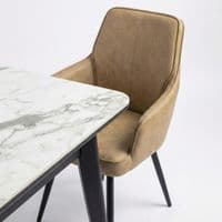 Set of 2 Palermo Beige PU Leather Dining Chairs with Black Metal Legs