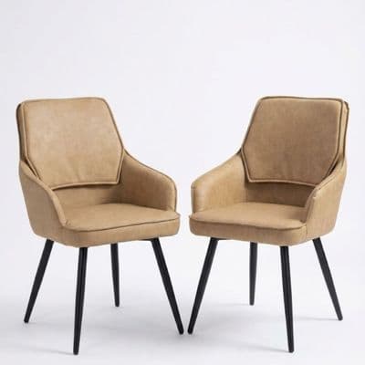Set of 2 Palermo Beige PU Leather Dining Chairs with Black Metal Legs