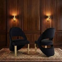 Set of 2 Santorini Black & Gold Dining Chairs | Modern Shimmer Fabric