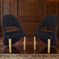 Set of 2 Santorini Black & Gold Dining Chairs | Modern Shimmer Fabric