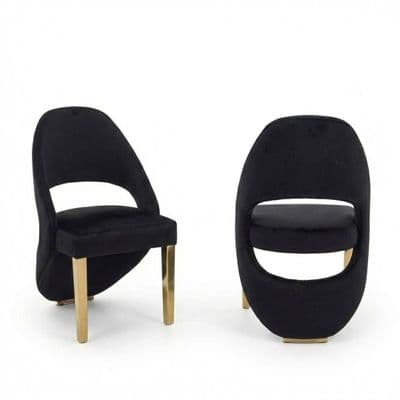 Set of 2 Santorini Black & Gold Dining Chairs | Modern Shimmer Fabric