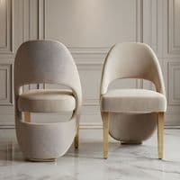 Set of 2 Santorini Cream & Gold Dining Chairs | Luxury Shimmer Fabric