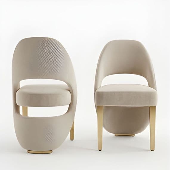 Set of 2 Santorini Cream & Gold Dining Chairs | Luxury Shimmer Fabric