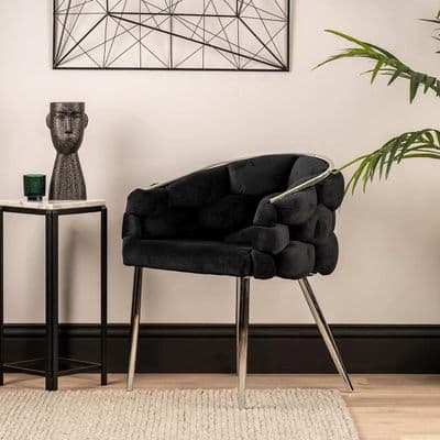 Set of 2 Soritino Black Dining Chairs with Chrome Legs by Home Luxe Interior