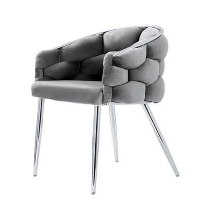 Set Of 2 Sortino Grey Velvet Dining Chair with Chrome Legs