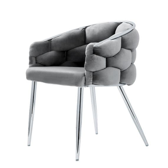 Set Of 2 Sortino Grey Velvet Dining Chair with Chrome Legs