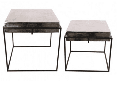 Set Of 2 Square Tray Tables In Silver With Black Leg