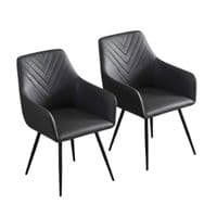 Set of 2 Stanford Grey Faux Leather Dining Chairs with Armrests