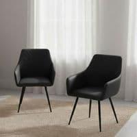 Set of 2 Stanford Grey Faux Leather Dining Chairs with Armrests