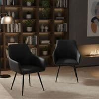 Set of 2 Stanford Grey Faux Leather Dining Chairs with Armrests