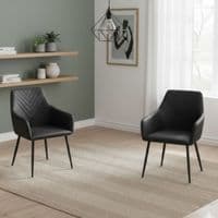 Set of 2 Stanford Grey Faux Leather Dining Chairs with Armrests