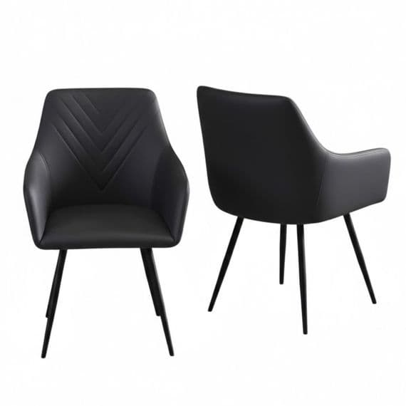 Set of 2 Stanford Grey Faux Leather Dining Chairs with Armrests