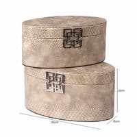 Set of 2 Taupe Faux Snake Leather Oval Jewellery Boxes