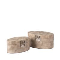 Set of 2 Taupe Faux Snake Leather Oval Jewellery Boxes